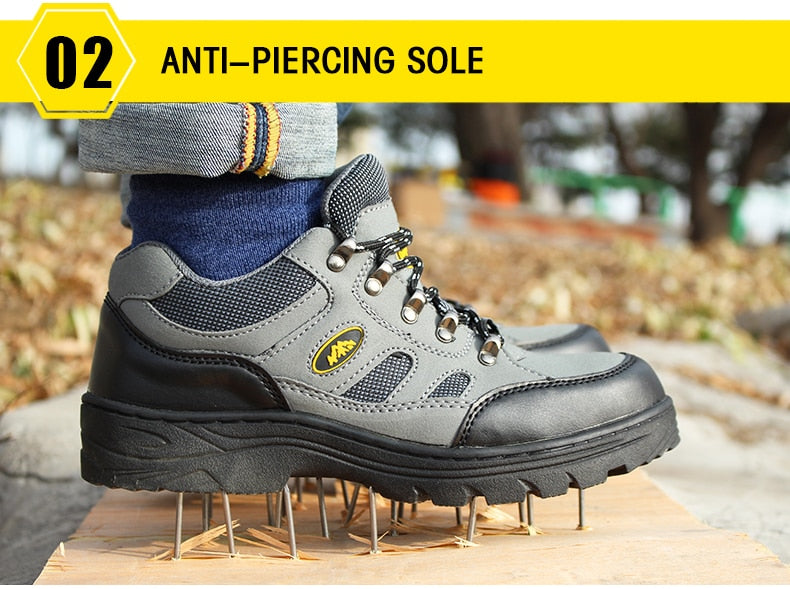 Mbluxy men work shoes leather stab-resistant cap toe steel