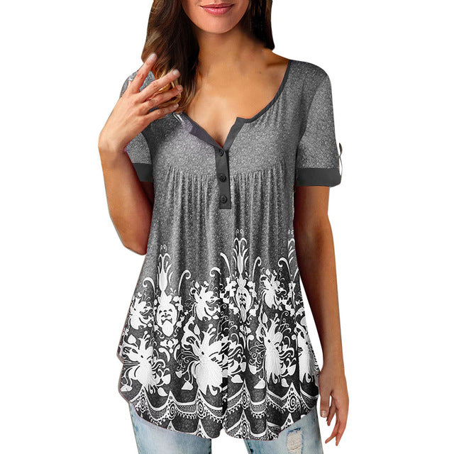 Mbluxy T shirt Women Casual Buttons Short Sleeve