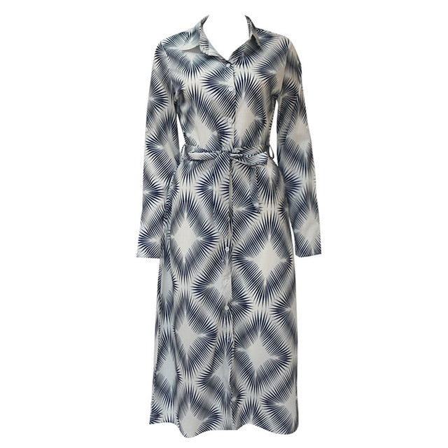 Mbluxy Women Floral Shirt Dress Geometrical Print