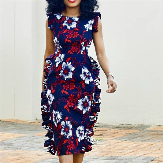 Mbluxy Women dress Blue Floral