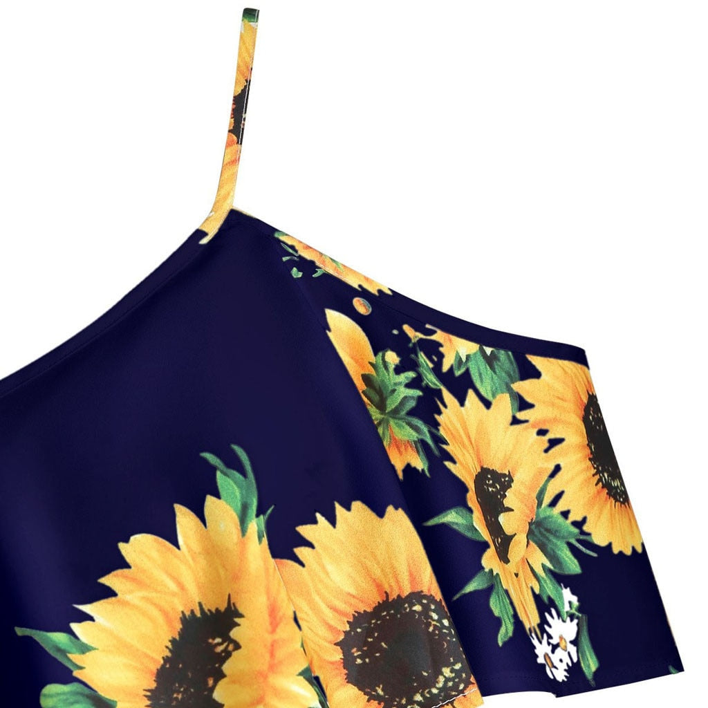Mbluxy Women Blouse Fashion Sunflower Printed Short Sleeve