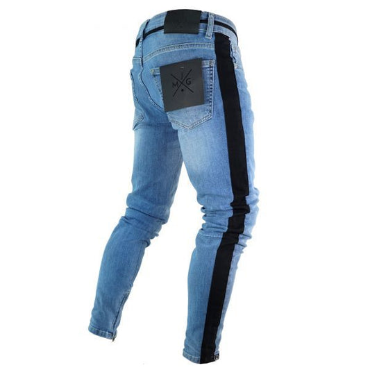 Mbluxy Jeans for Men Long Men's Fashion Spring Hole Ripped Jeans