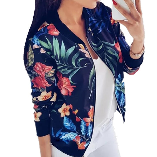 Mbluxy Retro Floral Print Women Coat Casual Zipper Up