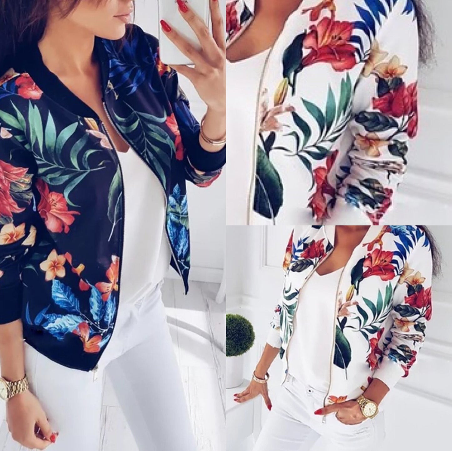 Mbluxy Retro Floral Print Women Coat Casual Zipper Up