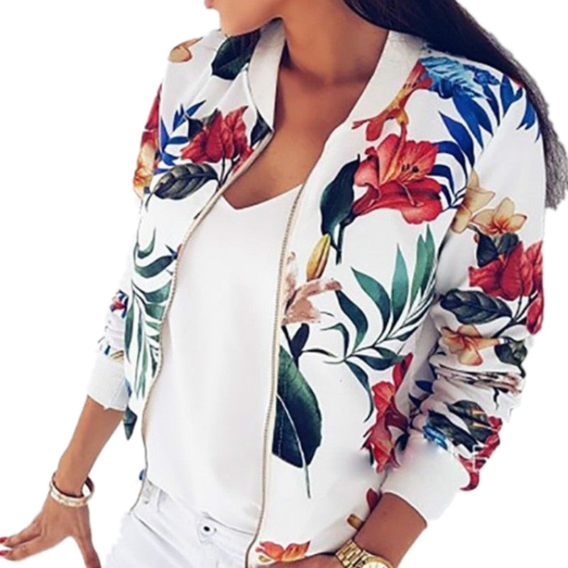 Mbluxy Retro Floral Print Women Coat Casual Zipper Up