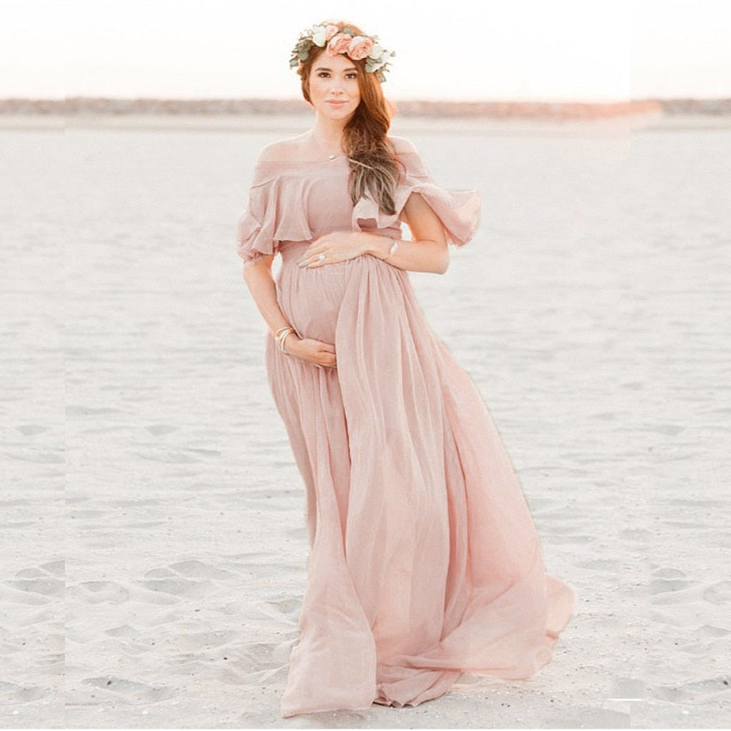 Mbluxy  Lace Pregnant Long Dress Maternity