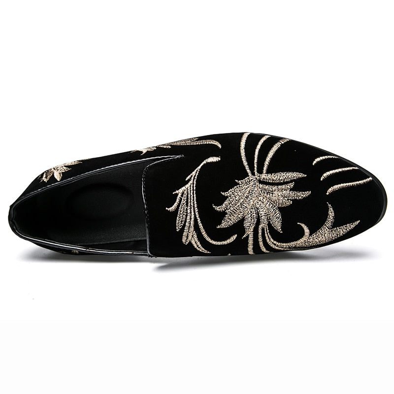 Mbluxy  Men's Fashion Suede Leather Embroidery Loafers Mens Casual