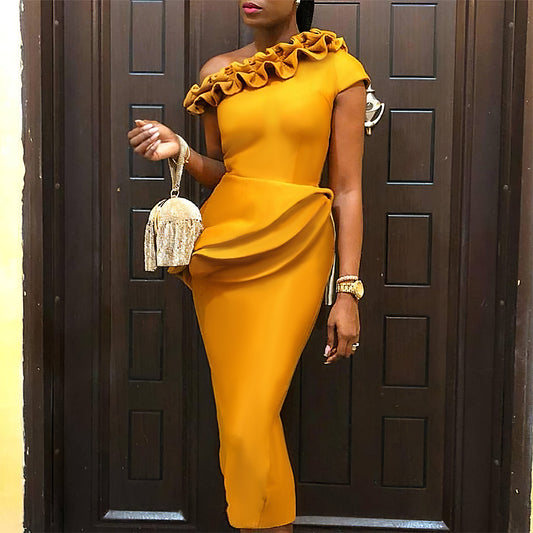 Mbluxy Party Midi Dress Ruffles Off Shoulder