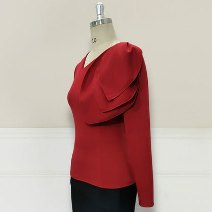 Mbluxy Red Blouses Long Sleeves