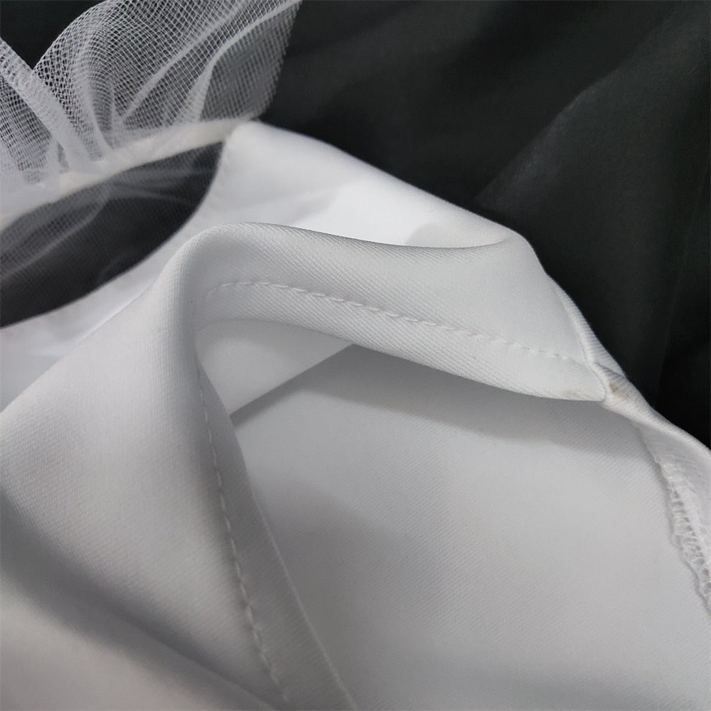 Mbluxy White Dress O Neck Transparent Mesh Long Sleeve