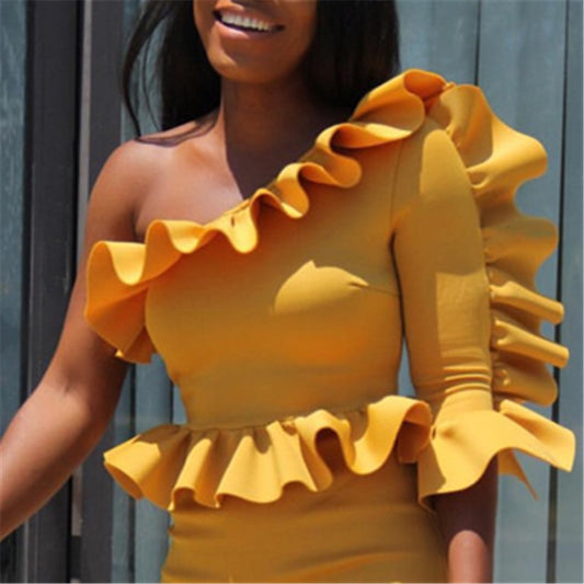 Mbluxy  Women Blouse Tops Shirts One Shoulder |