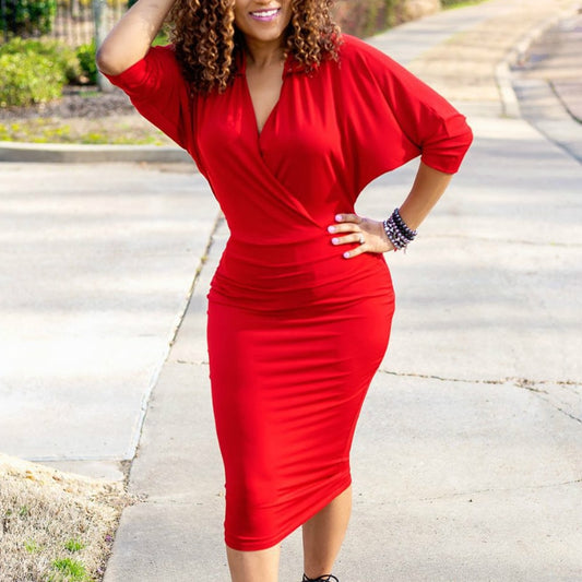 Mbluxy  Women Dresses V Neck Elastic