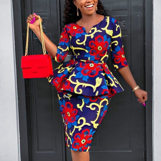 Mbluxy  Women Print Dress O Neck  Floral