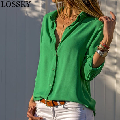 MBluxy Women White Blouses Basic Selling Button Solid