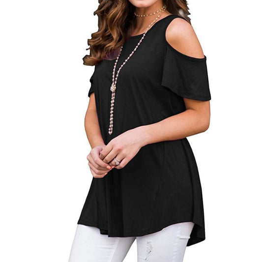 MBluxy Women's short Sleeve Casual Cold Shoulder