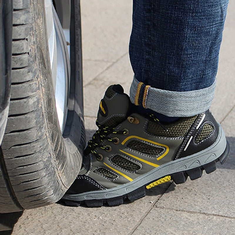 Mbluxy men safety shoes leather cap toe steel