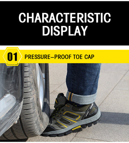 Mbluxy men safety shoes leather cap toe steel