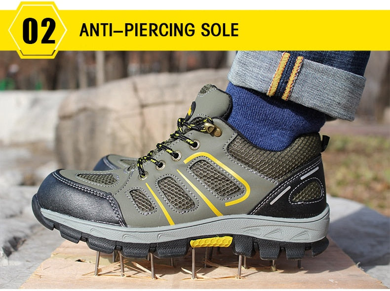 Mbluxy men safety shoes leather cap toe steel