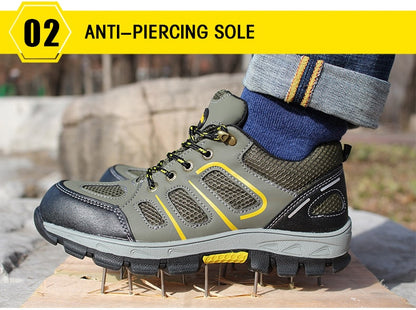 Mbluxy men safety shoes leather cap toe steel