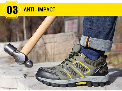 Mbluxy men safety shoes leather cap toe steel