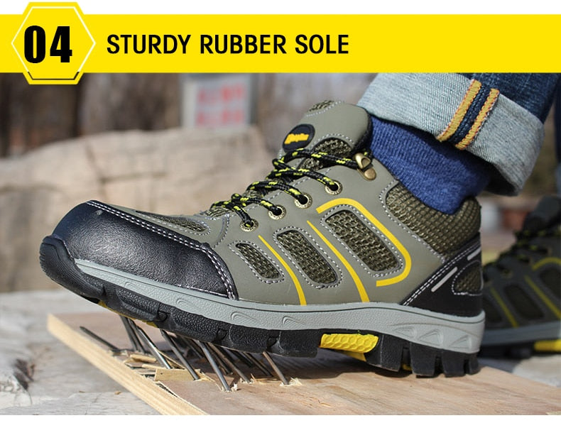 Mbluxy men safety shoes leather cap toe steel