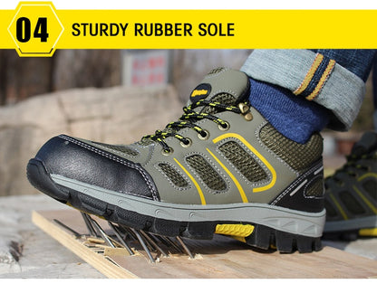 Mbluxy men safety shoes leather cap toe steel