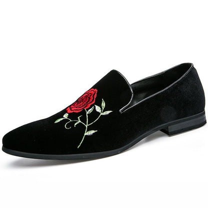 Mbluxy  Men's Fashion Suede Leather Embroidery Loafers Mens Casual
