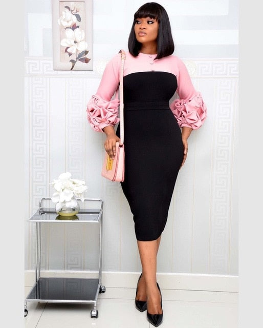 Mbluxy  Women Elegant Office Dress Puff Long Sleeve