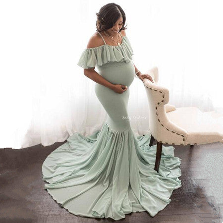 MBluxy Maternity Sling Sexy Off Shoulder Trailing Dresses