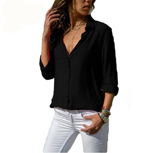 MBluxy Women White Blouses Basic Selling Button Solid