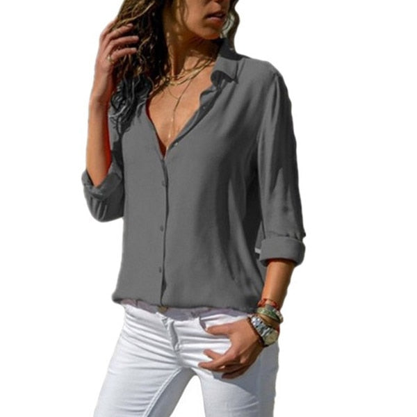 MBluxy Women White Blouses Basic Selling Button Solid