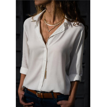 MBluxy Women White Blouses Basic Selling Button Solid